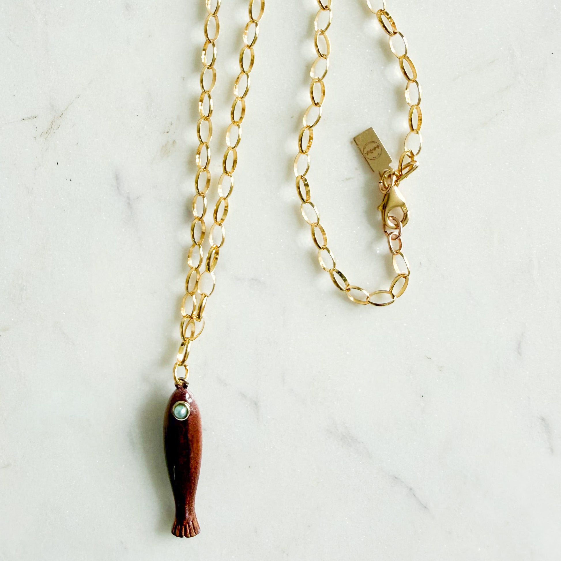 Alessandra Fish Charm 14KTGF Oval Chain Necklace