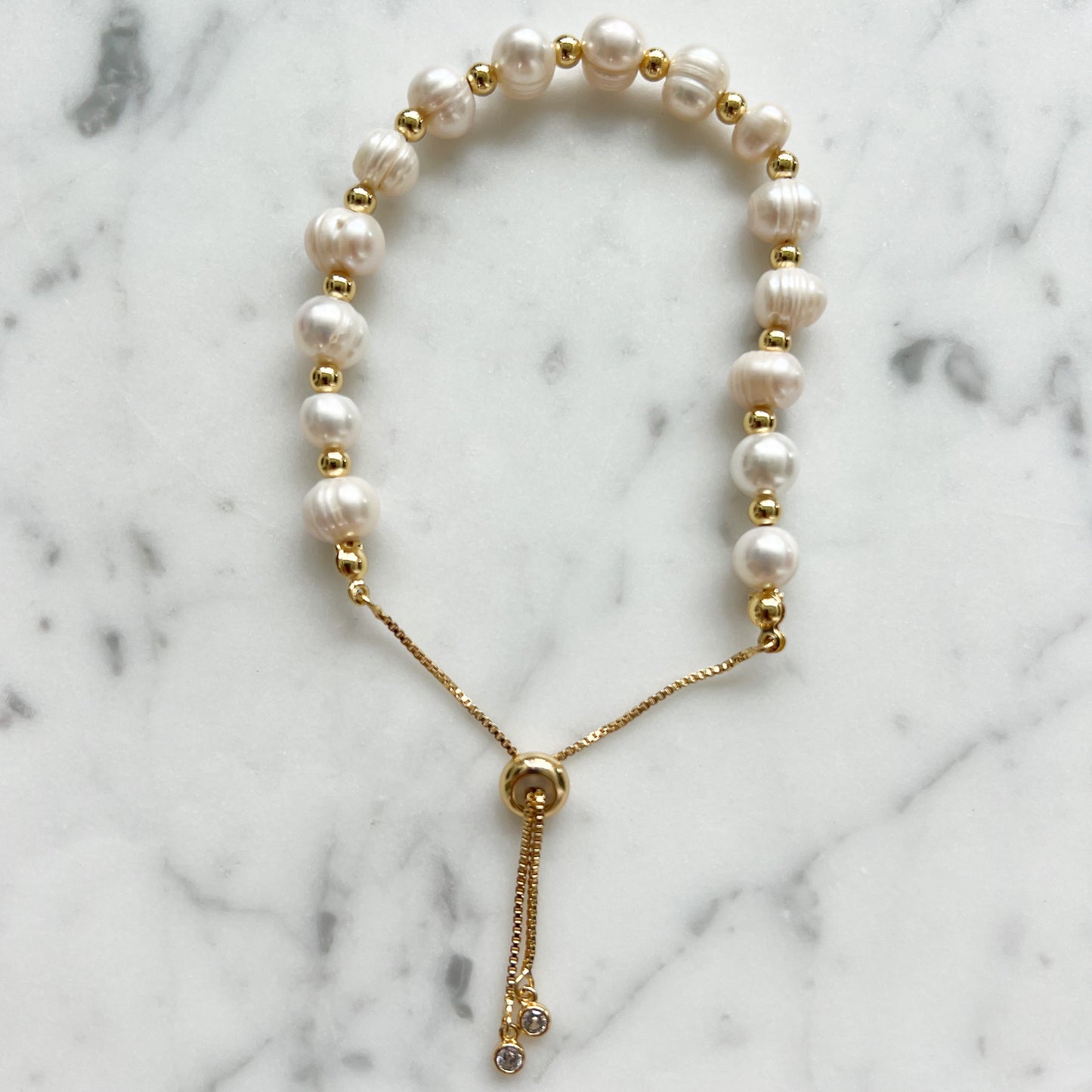 Freshwater Cultured Pearl Adjustable Gold Bracelet - BelleStyle