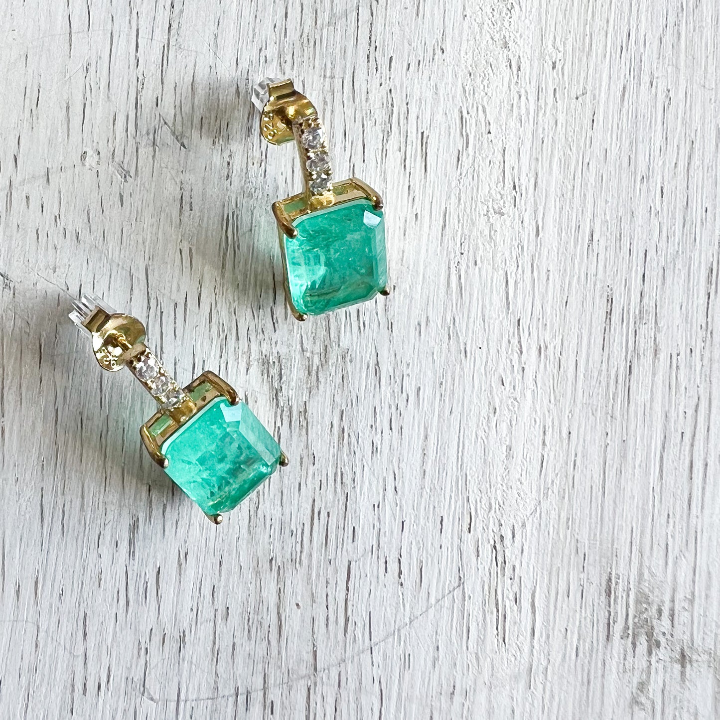 Aspen Rectangle Turquoise Amazonite Gold 925 Stud Earrings