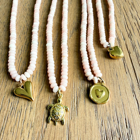 Conch Shell Light Pink Necklace with Customized Gold Charm