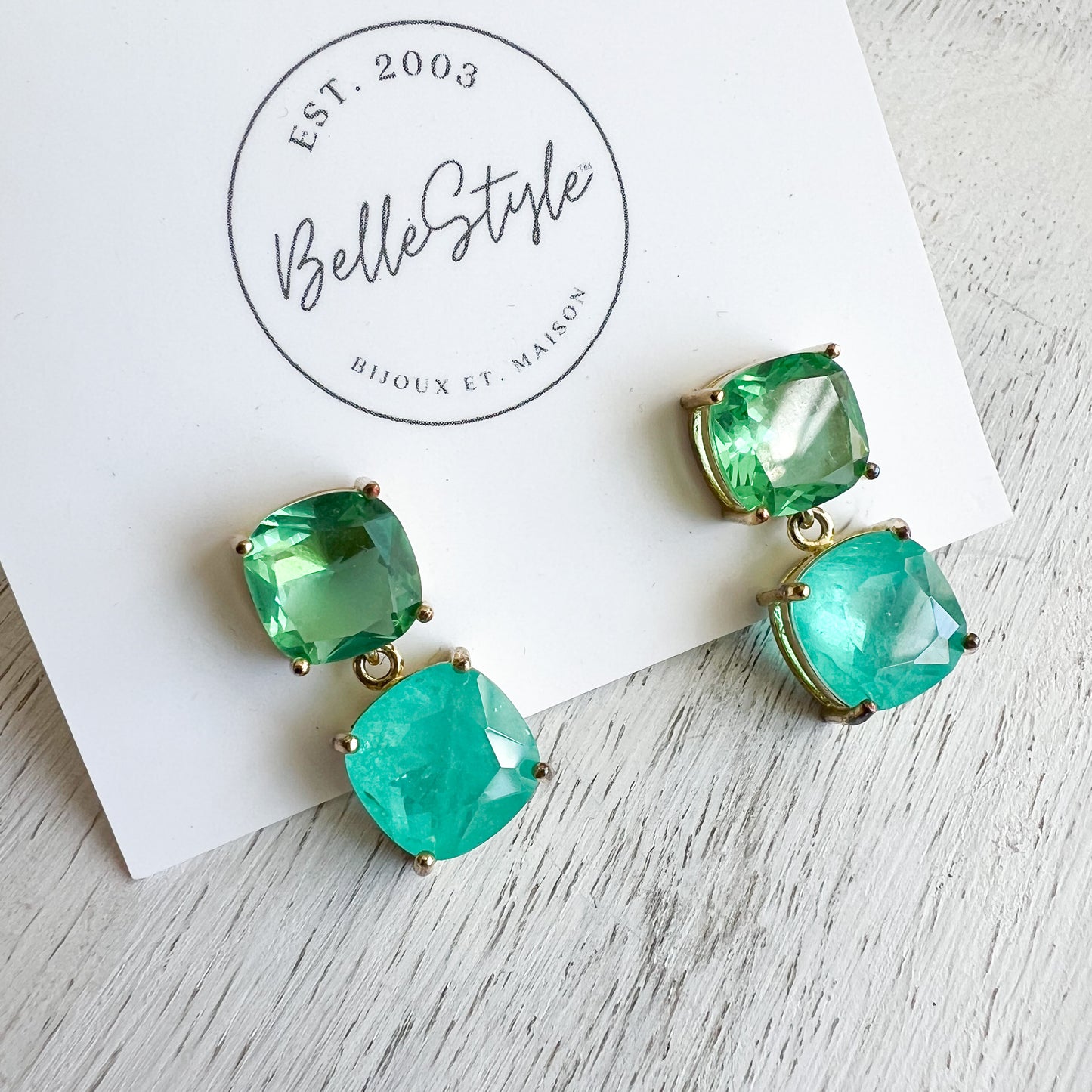 Pine Crystal Amazonite Gold 925 Statement Earrings