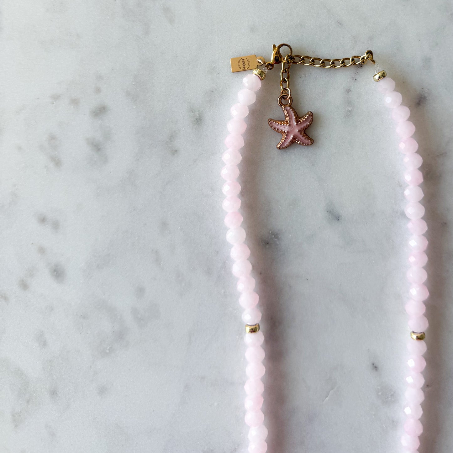 Drippy Pink Crystal Heart Charm Rose Quartz Necklace