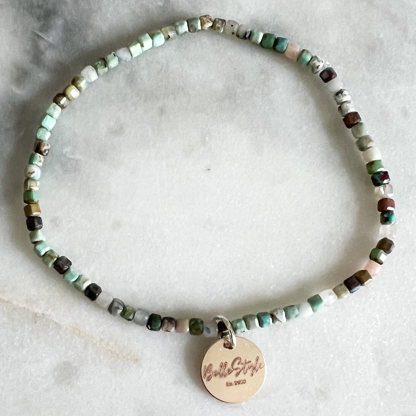 Micro Faceted Turquoise Logo Bracelet - BelleStyle