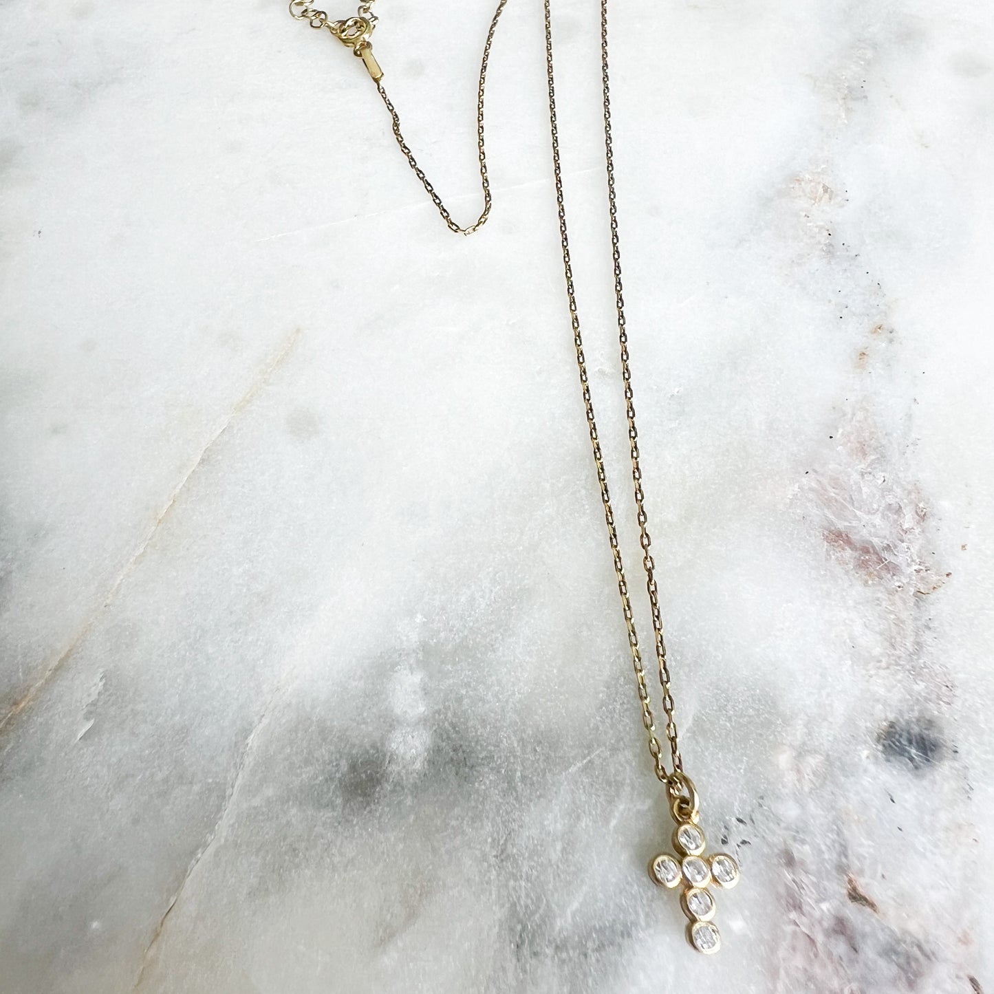 Gold Mini Cross Cubic Zirconia Necklace