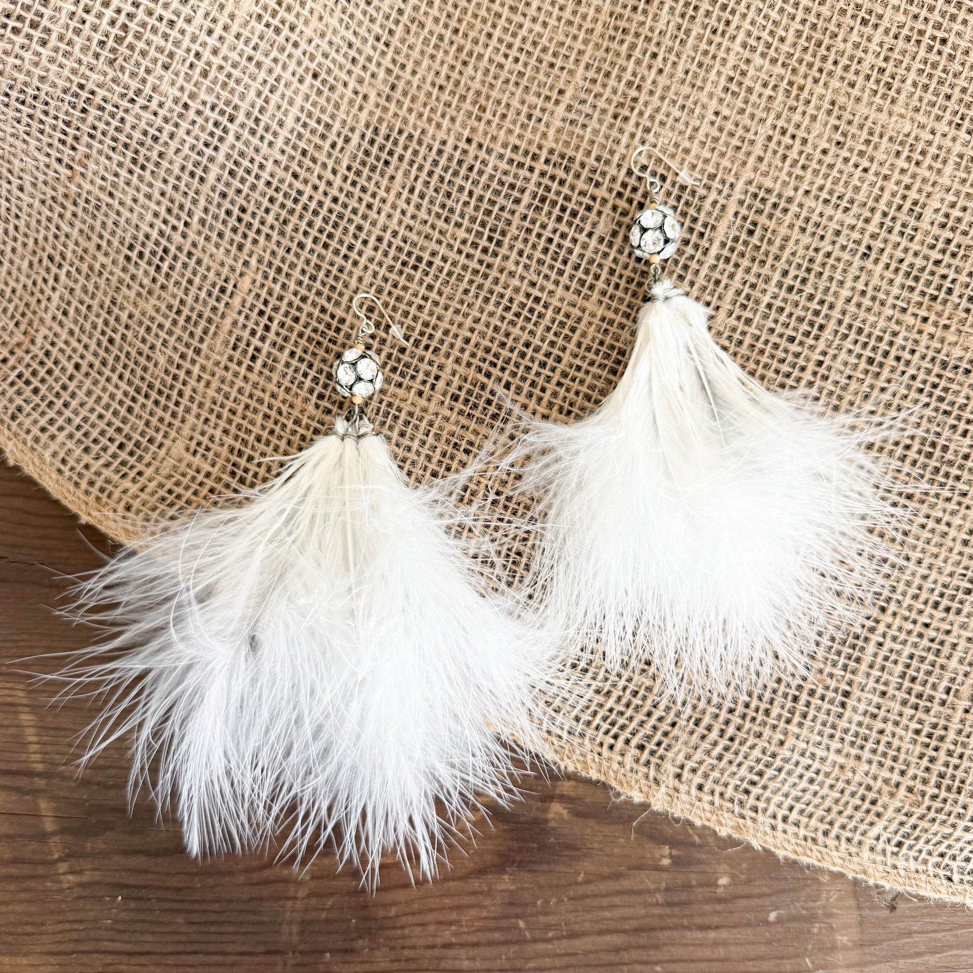 Eden Vintage Crystal Black Maribu Feather Earrings - BelleStyle