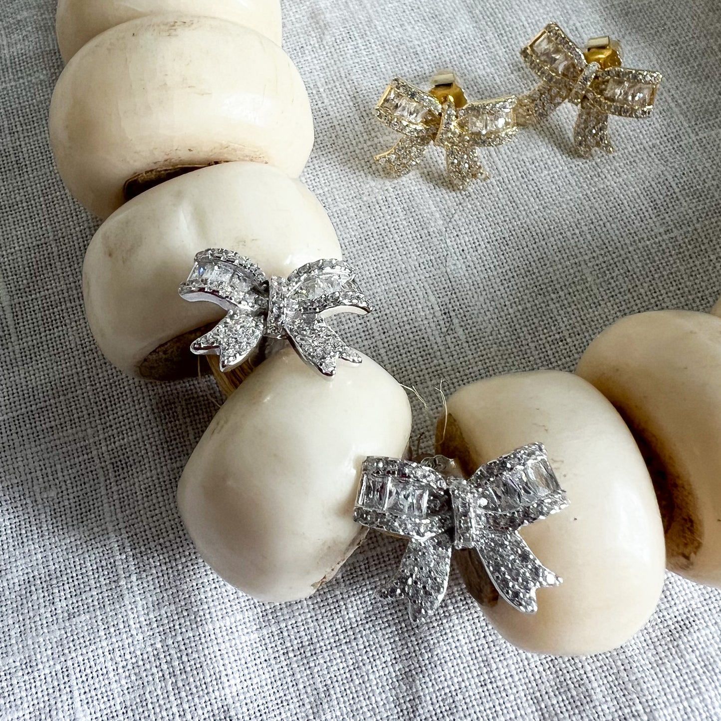 Belle Bow Baguette Crystal Stud Earrings