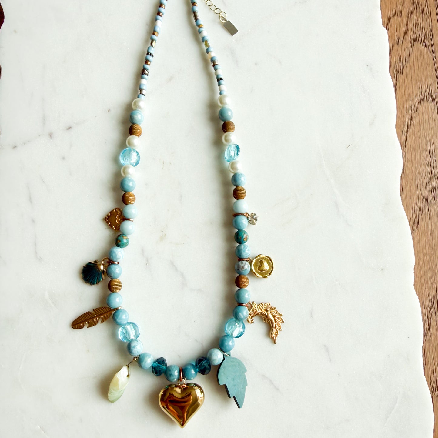 Lakeview Puff Heart Chalcedony Semi-Precious Stone Charm Necklace