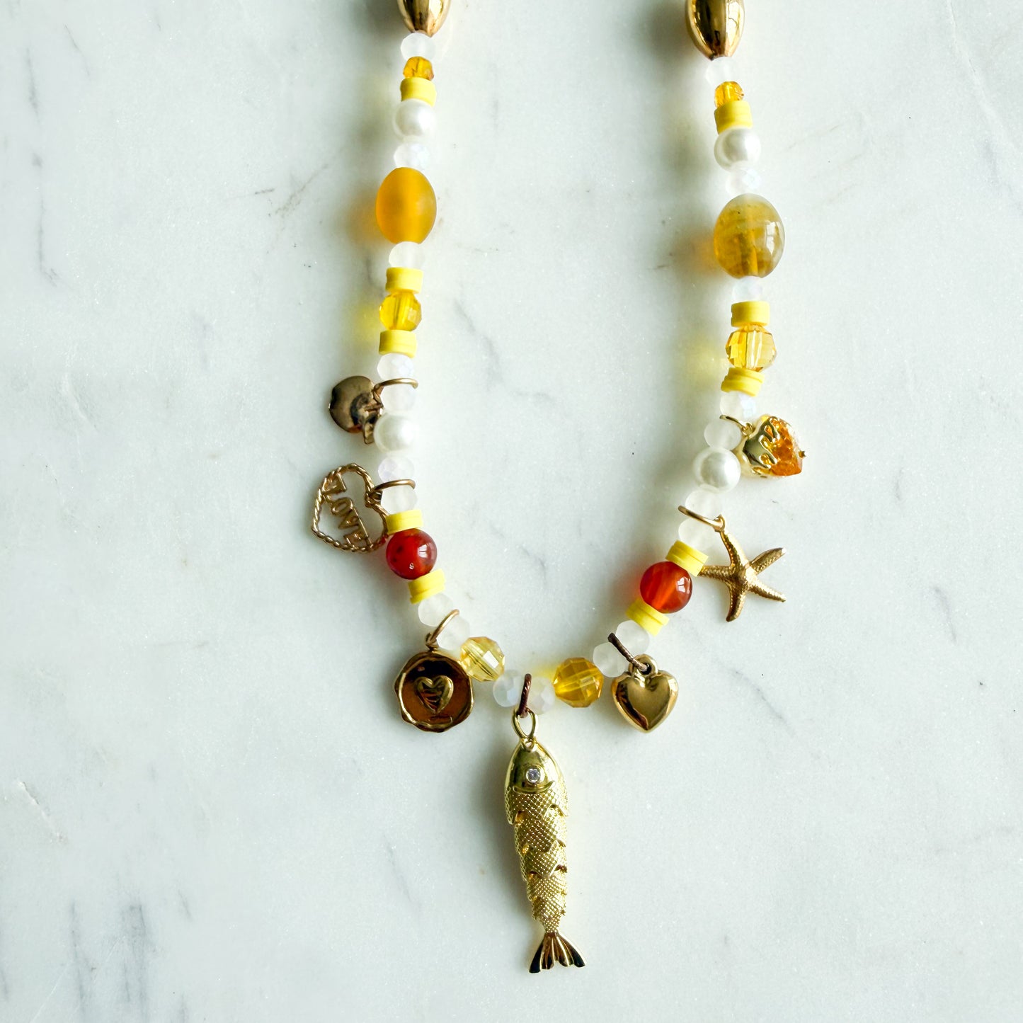 Jeanie Fish Heart Carnelian Semi-Precious Stone Charm Necklace