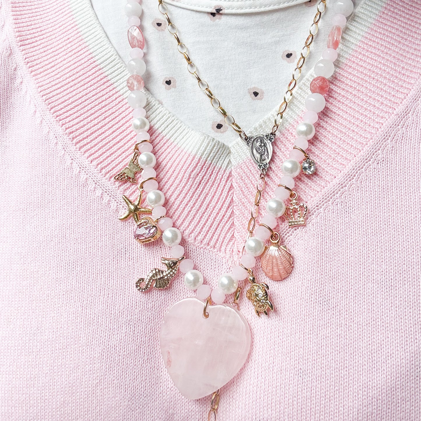 Etta Rose Quartz Heart Charm Semi-Precious Stone Necklace