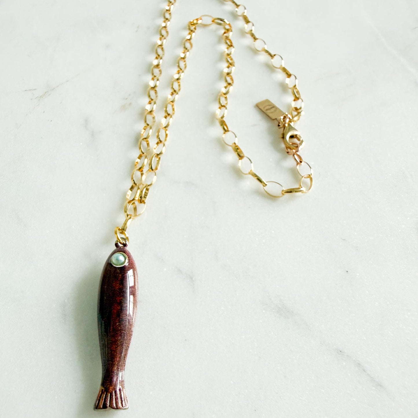 Alessandra Fish Charm 14KTGF Oval Chain Necklace
