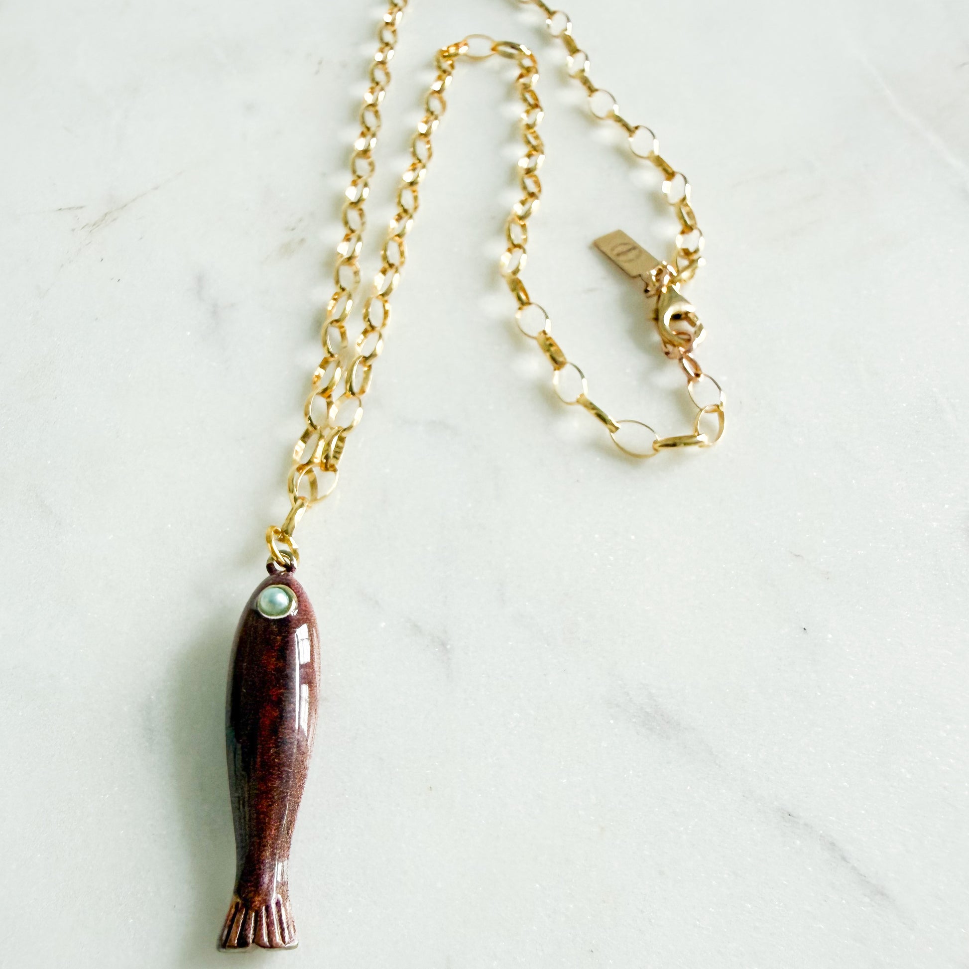 Alessandra Fish Charm 14KTGF Oval Chain Necklace