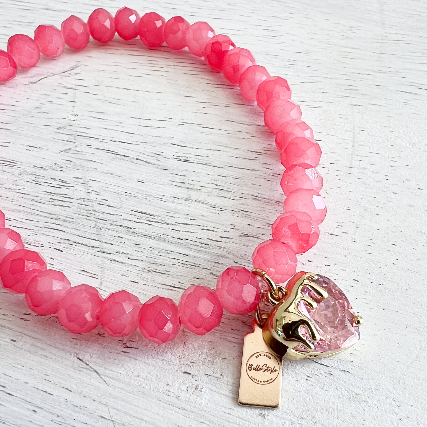 Drippy Strawberry Charm Rose Quartz Bracelet