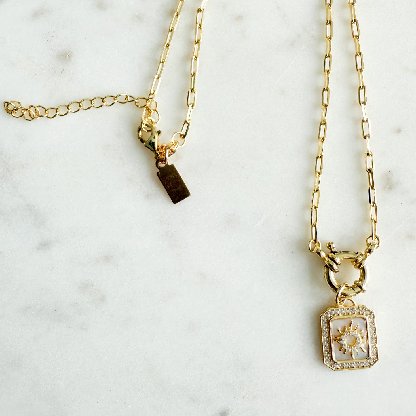 Solar Gold Mother of Pearl Cubic Zirconia Pave Necklace - BelleStyle