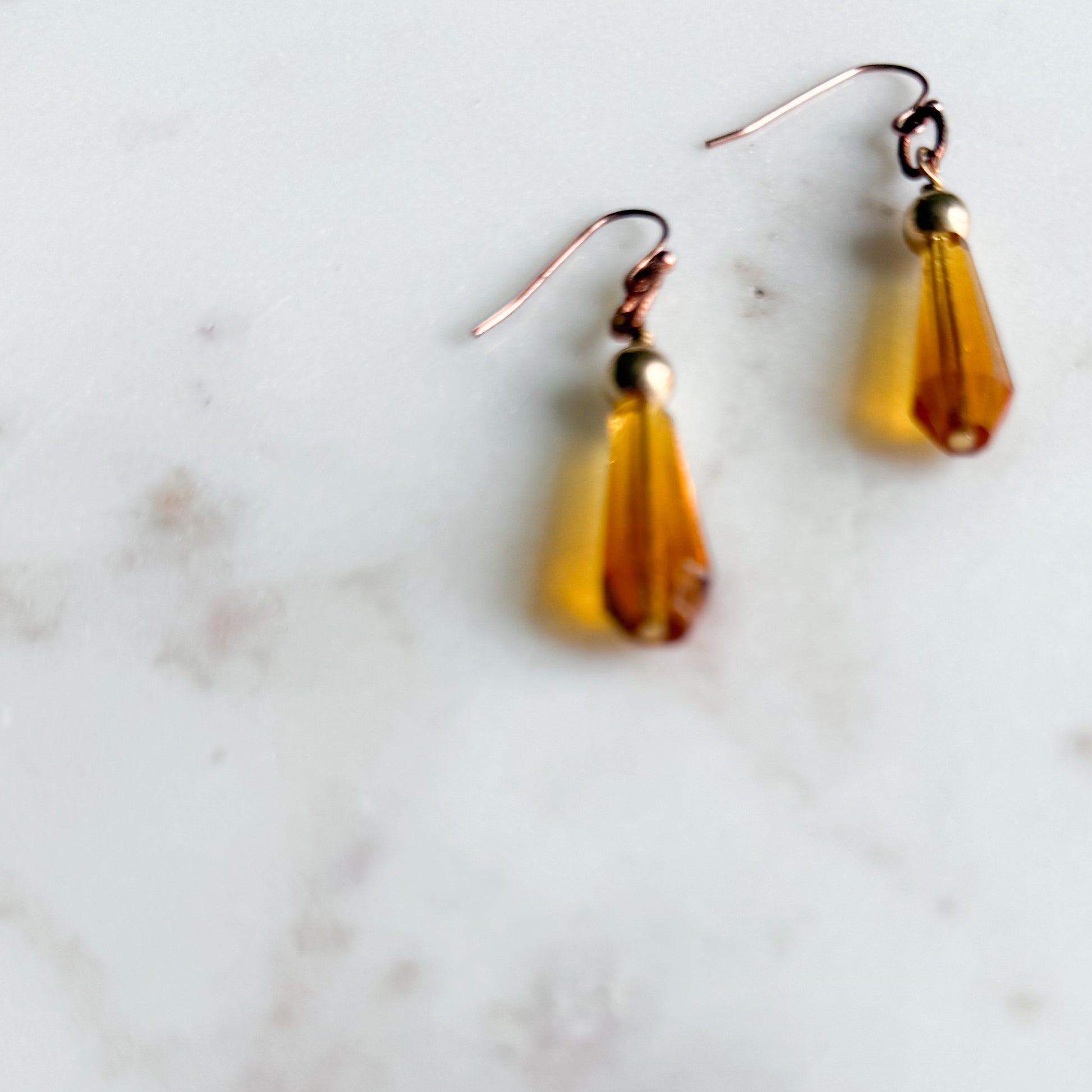 Amber Vintage Crystal Copper 14K Gold Ball Drop Earrings