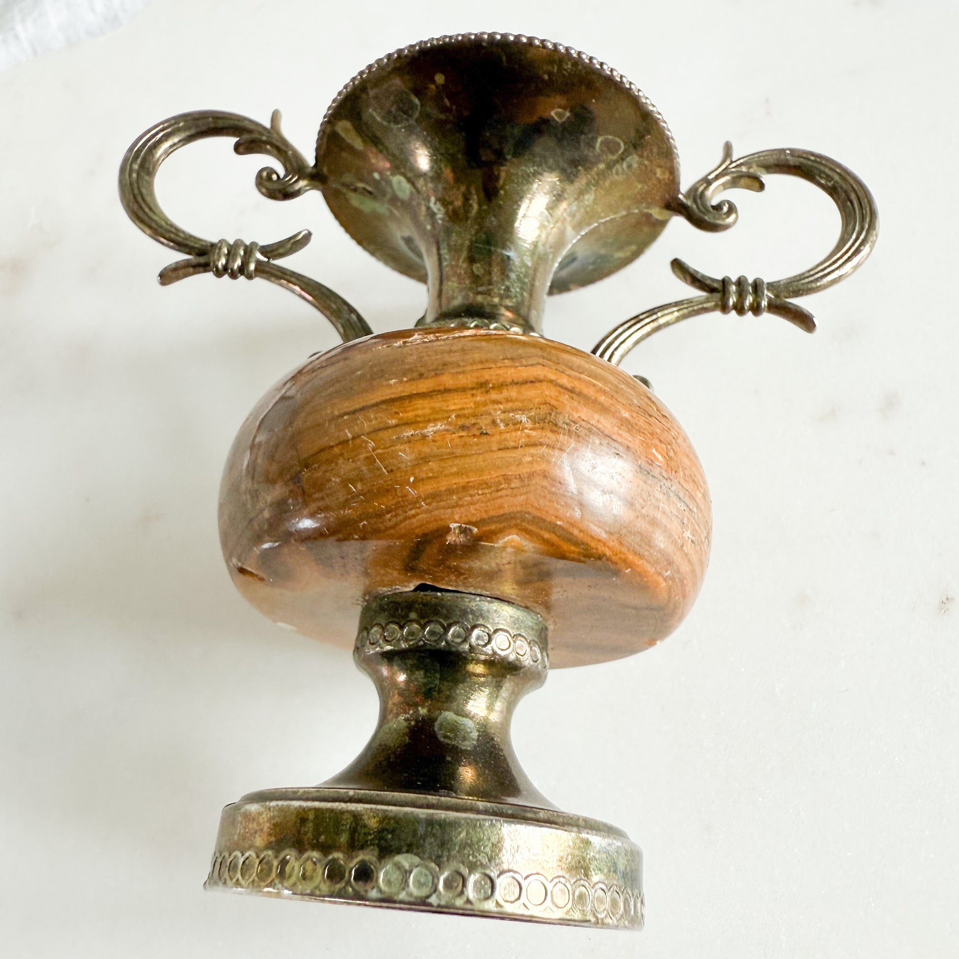 Duncan Antique Jasper Brass Double Handle Mini Stem Vase