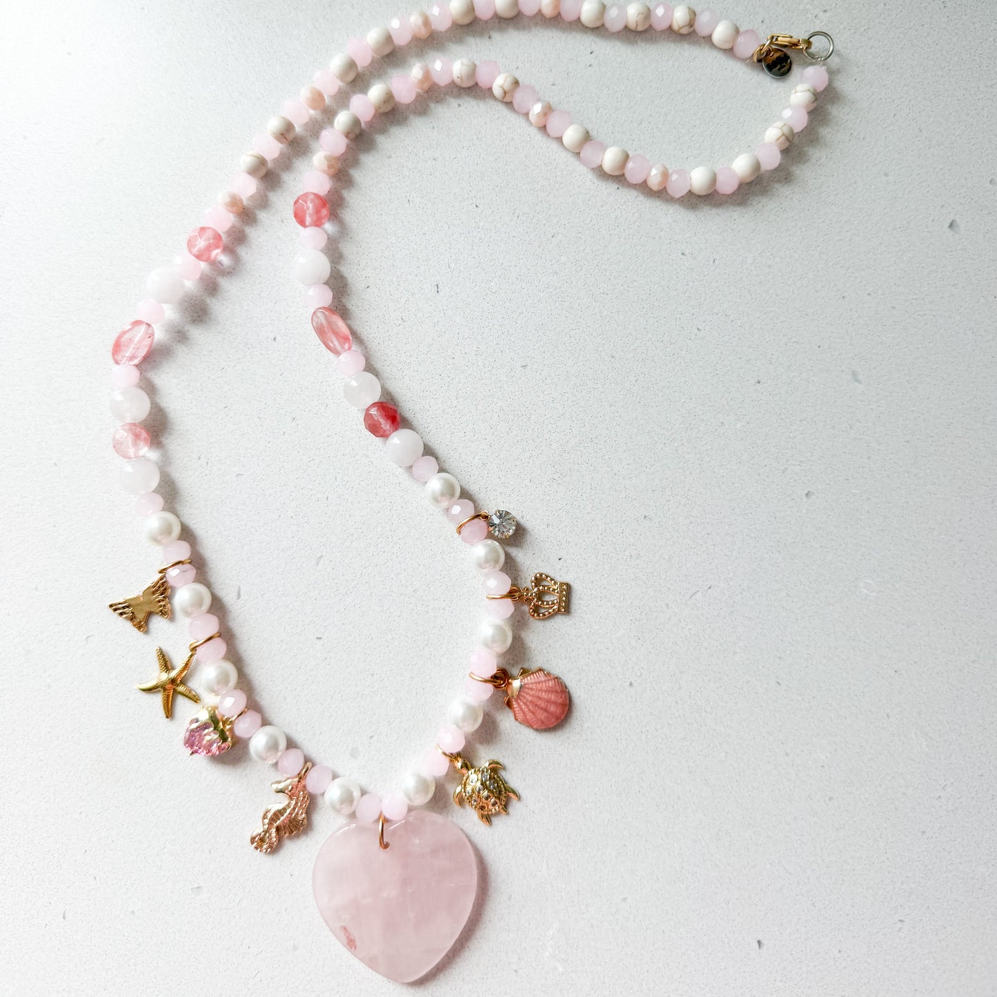 Etta Rose Quartz Heart Charm Semi-Precious Stone Necklace