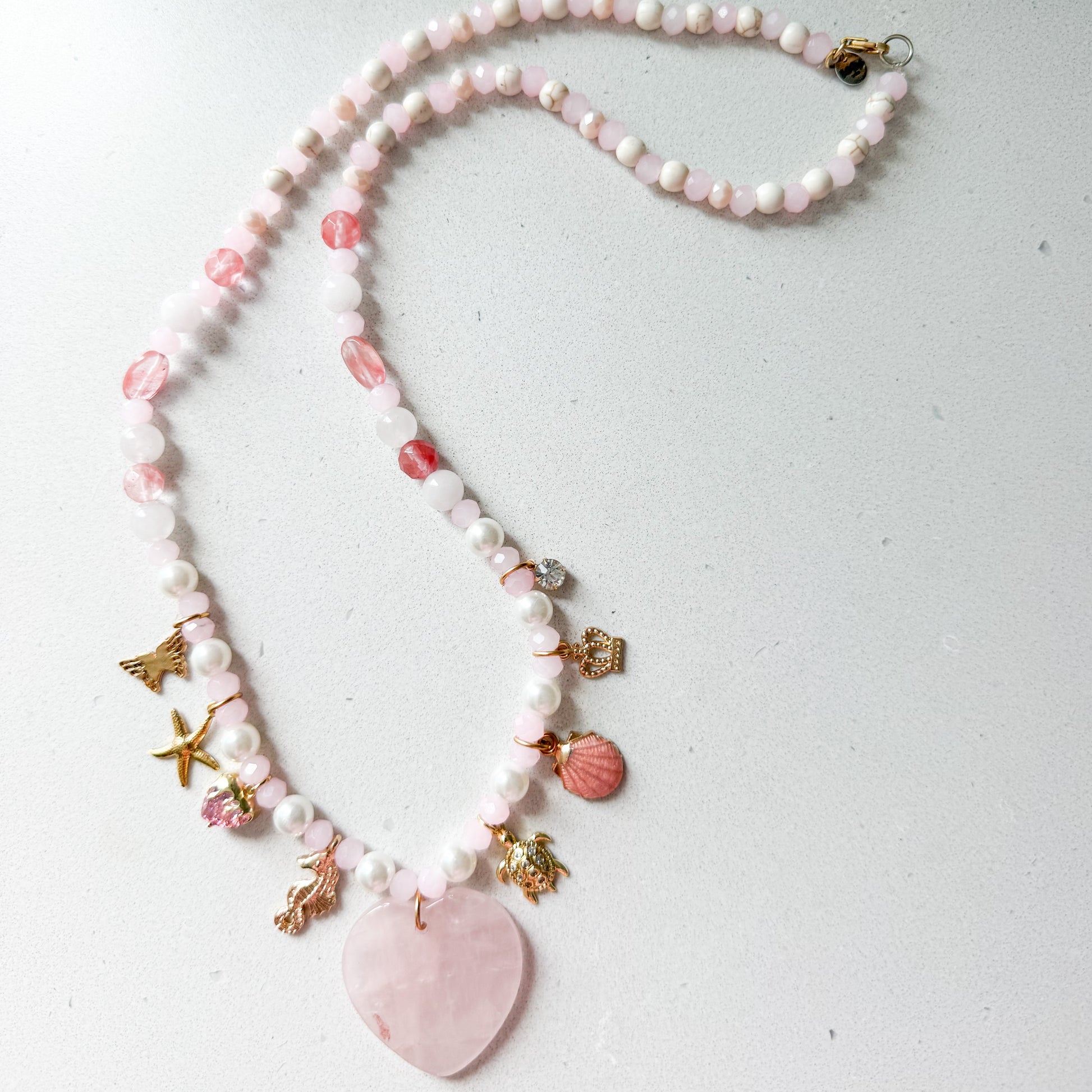 Etta Rose Quartz Heart Charm Semi-Precious Stone Necklace