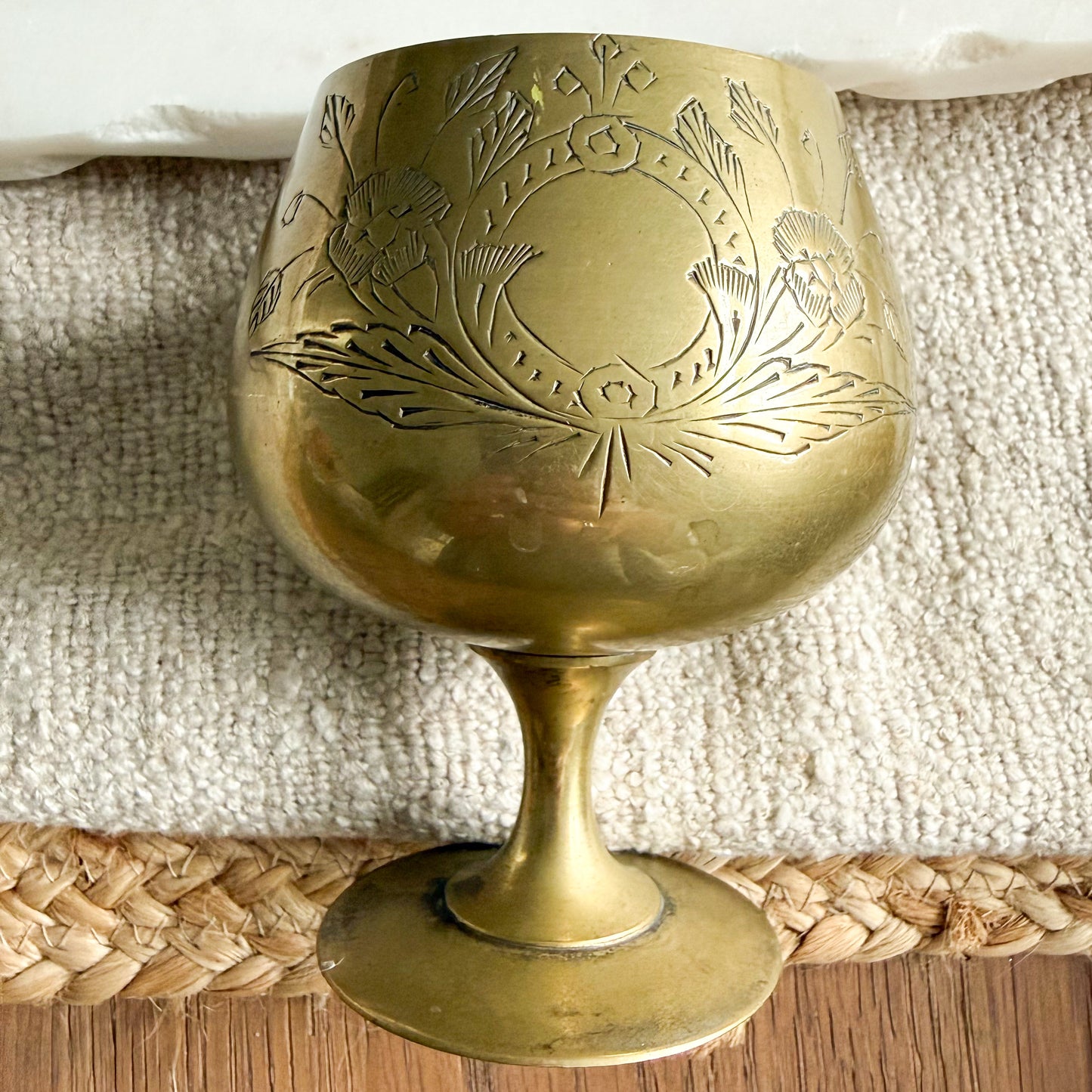 Moore Vintage Etched Brass Gobblet