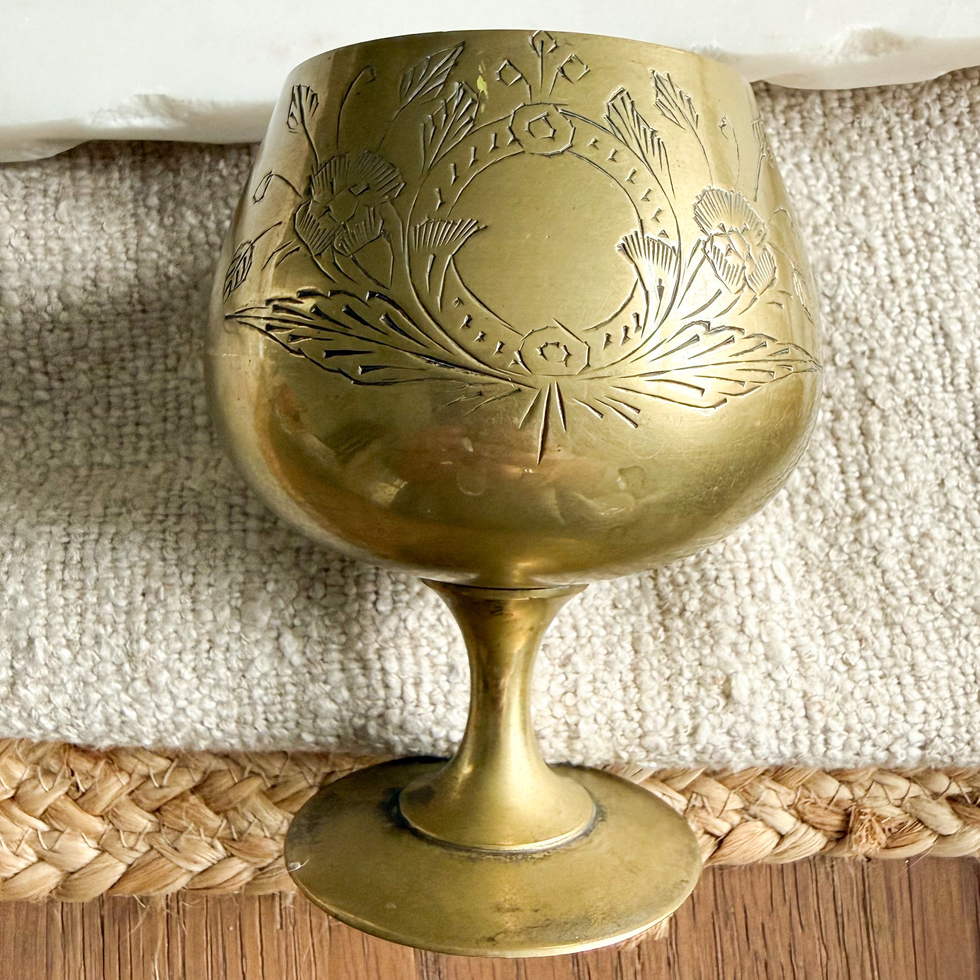 Moore Vintage Etched Brass Gobblet