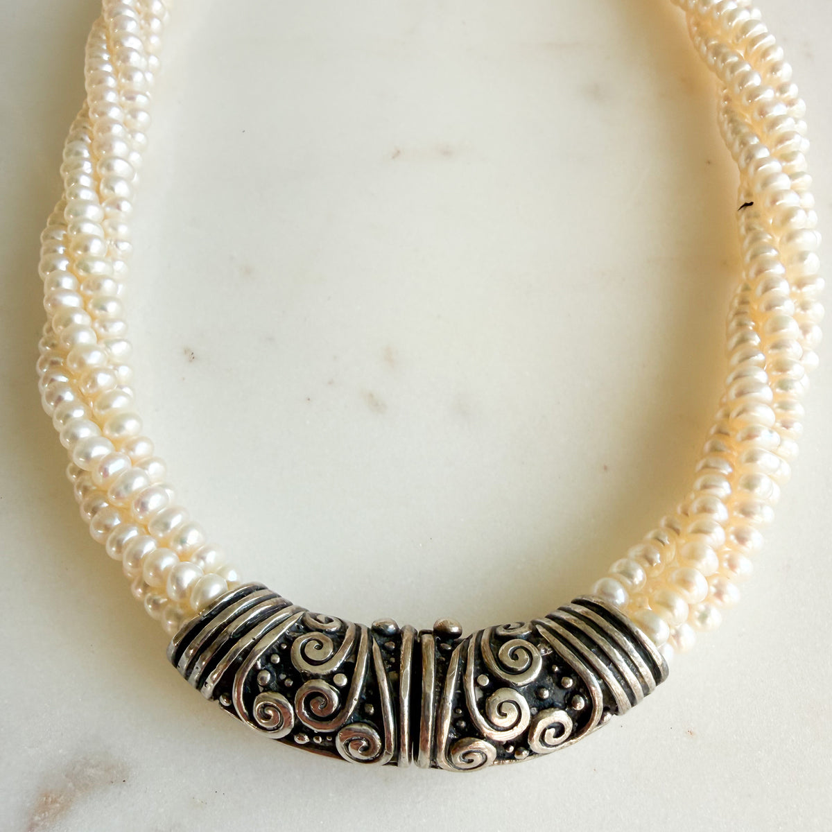Coco Bali Sterling Silver Freshwater Pearl Vintage Choker Necklace