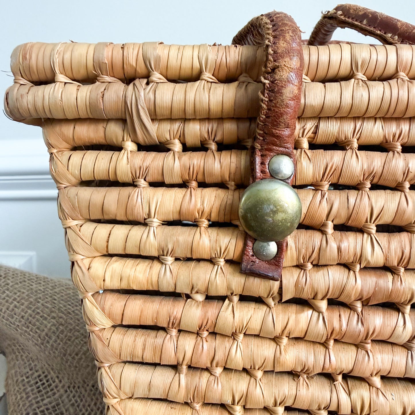 Monterrey Bohemian Vintage 1960’s Handwoven Raffia Palm Picnic Basket