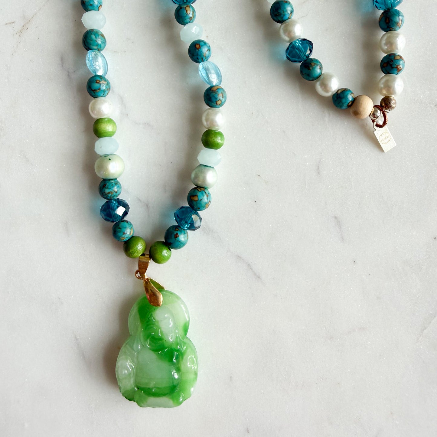 Green Semi-Precious Vintage Jade Buddha Pendent Necklace - BelleStyle