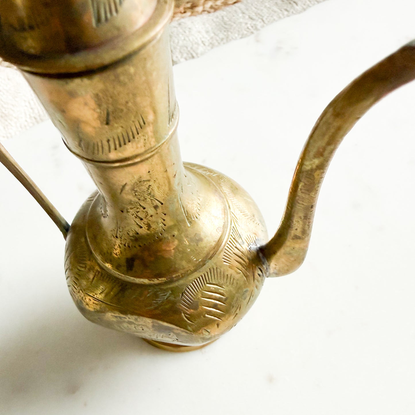 Fern Vintage Etched Brass Teapot with Handle and Lid