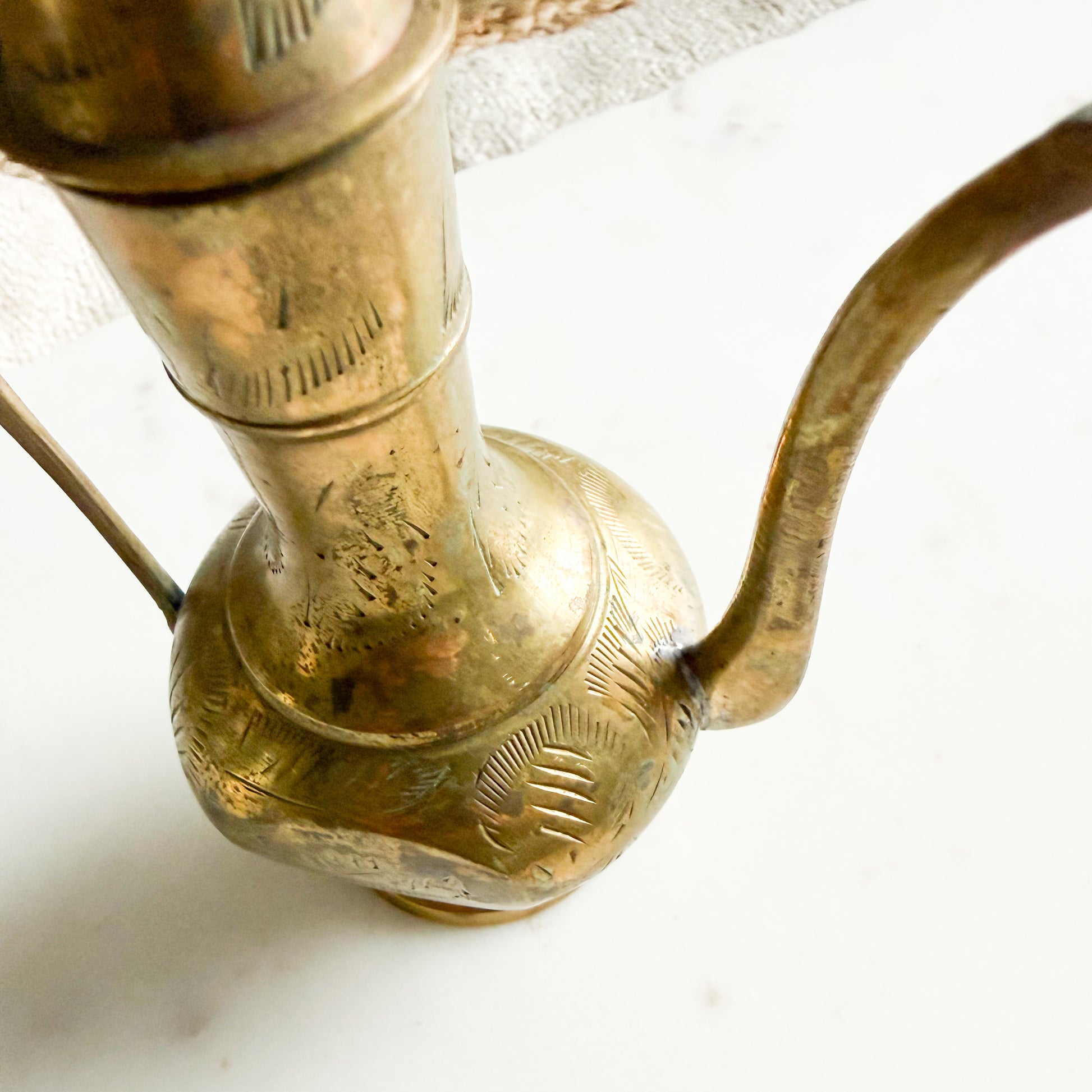Fern Vintage Etched Brass Teapot with Handle and Lid