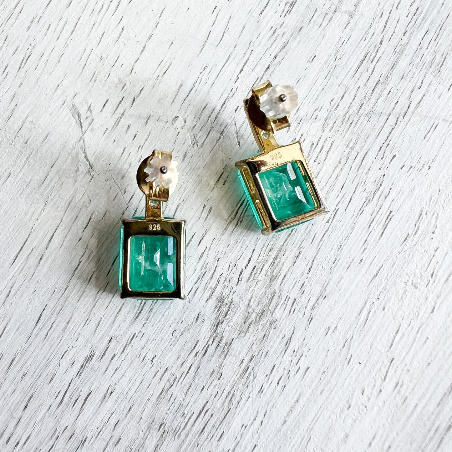 Aspen Rectangle Turquoise Amazonite Gold 925 Stud Earrings