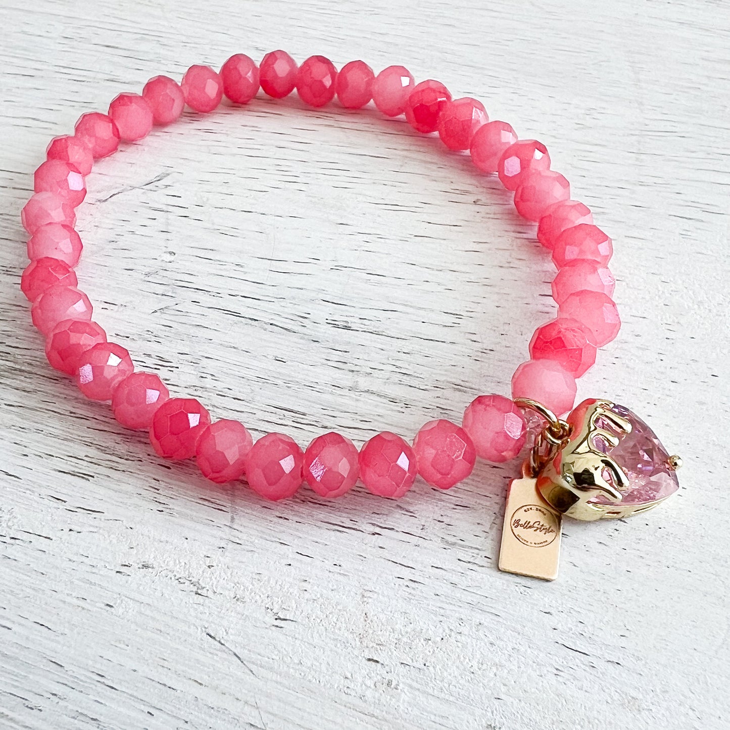 Drippy Strawberry Charm Rose Quartz Bracelet