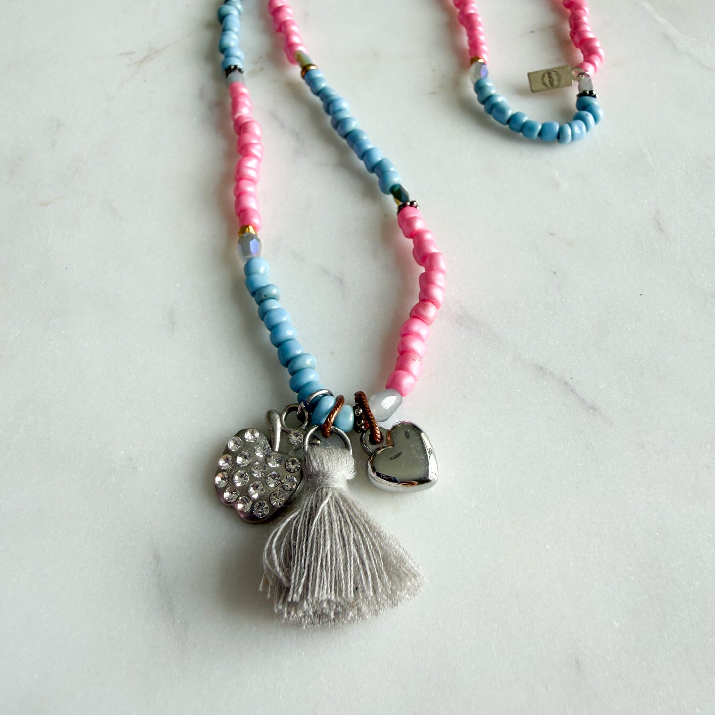 Holly Girl’s Silver Heart Tassel Charm Necklace - BelleStyle
