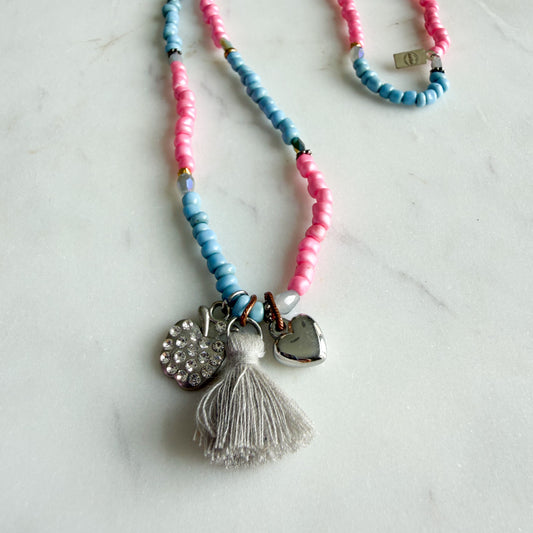Holly Girl’s Silver Heart Tassel Charm Necklace - BelleStyle