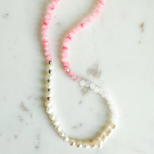 Hallie Freshwater Pearl Rose Quartz Necklace - BelleStyle