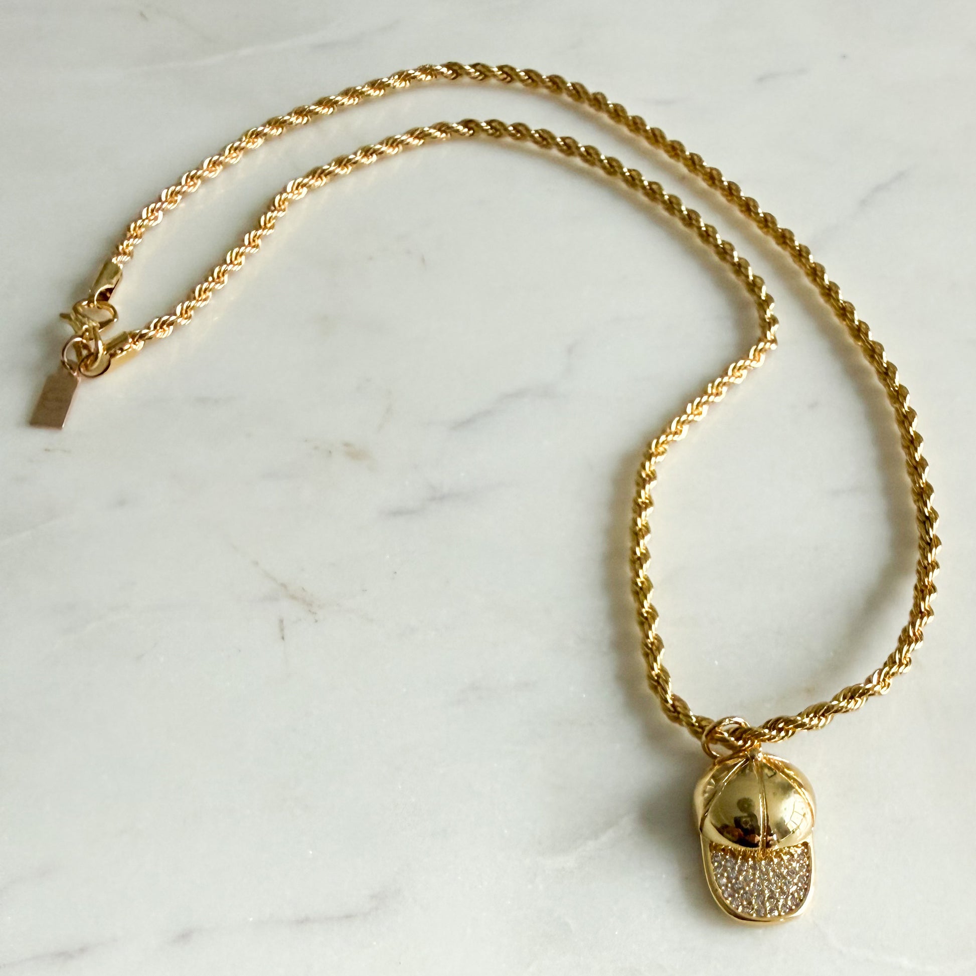 Cooper Gold Baseball/Softball Pave Cubic Zirconia Crystal Hat Necklace