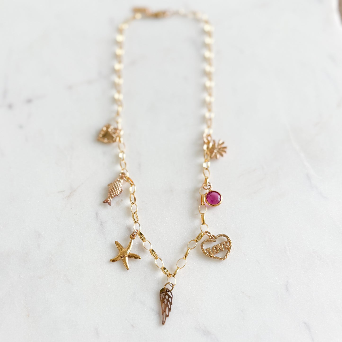 Jess Angelwing Starfish Vintage Swarovski Charm 14KTGF Necklace