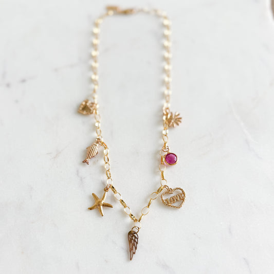 Jess Angelwing Starfish Vintage Swarovski Charm 14KTGF Necklace