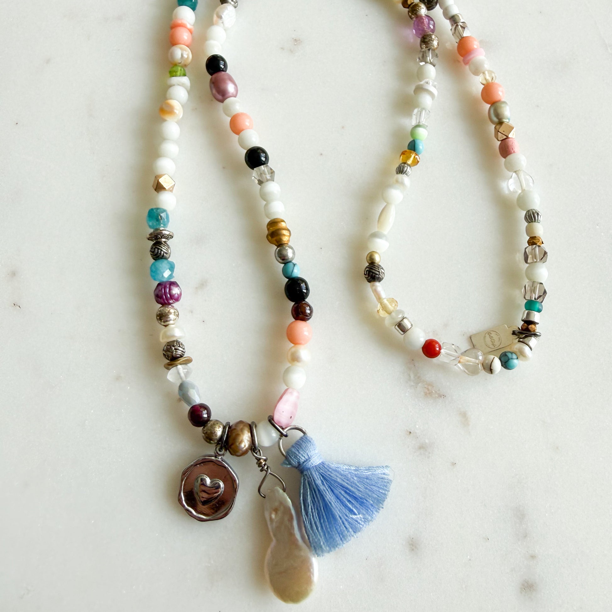 Shipley Semi-Precious Stone Silver Round Heart Charm Necklace