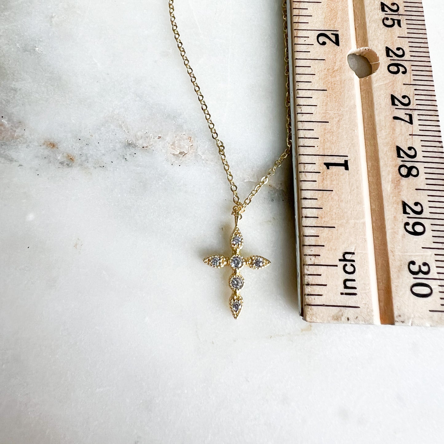 Classic Gold Sterling Silver 925 Crystal Cross Necklace