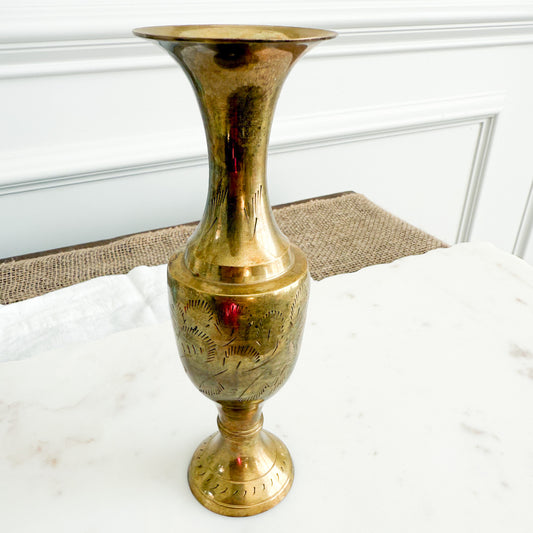 Vintage Etched Brass Vase