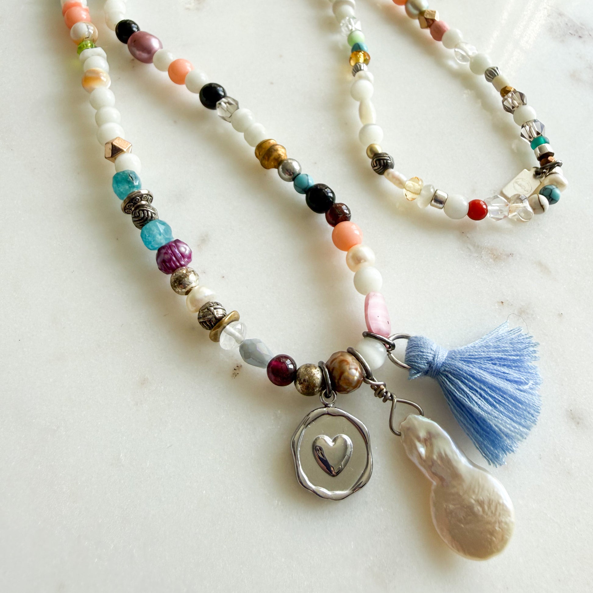 Shipley Semi-Precious Stone Silver Round Heart Charm Necklace