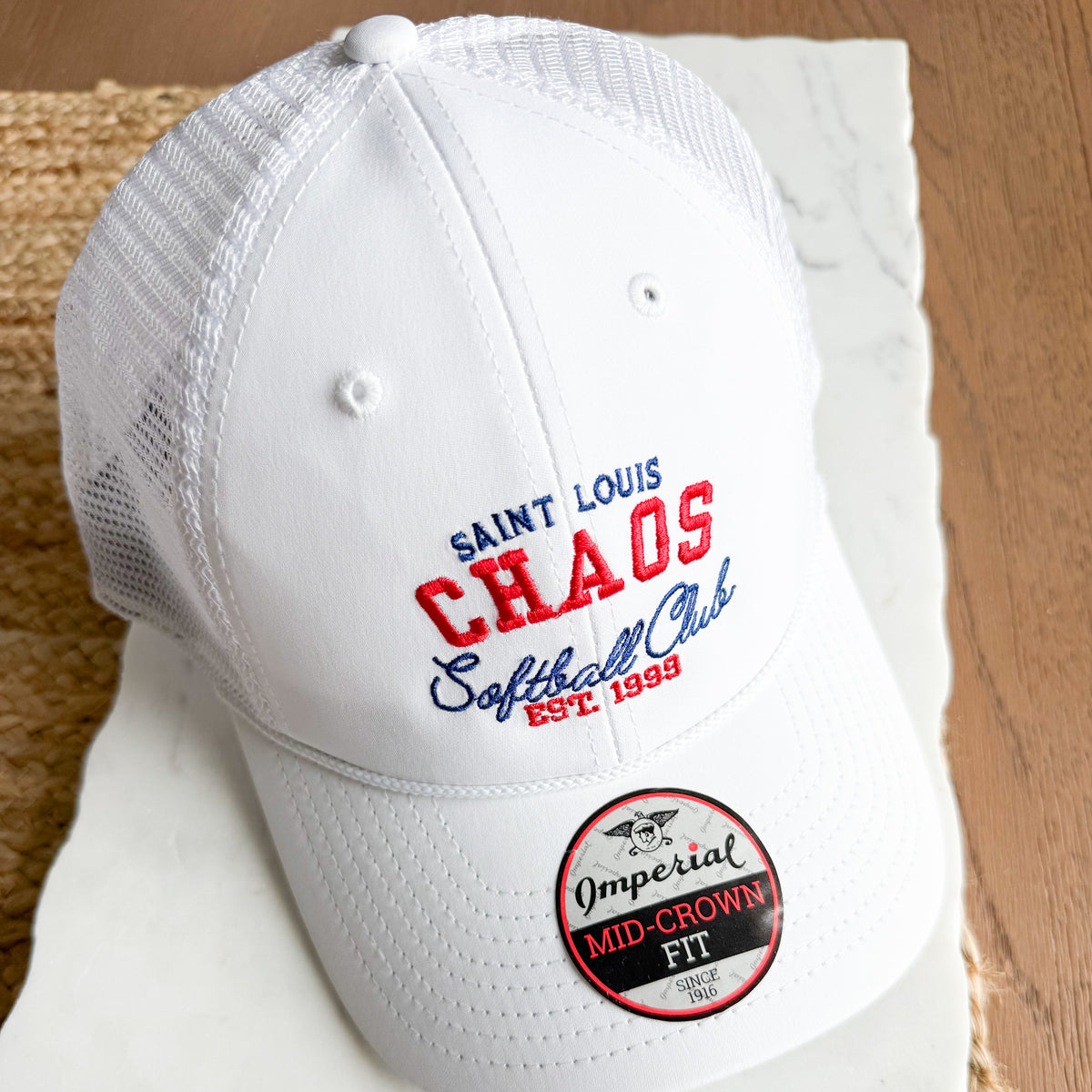 Saint Louis CHAOS Softball Club Est. 1999 Imperial White Trucker Hat