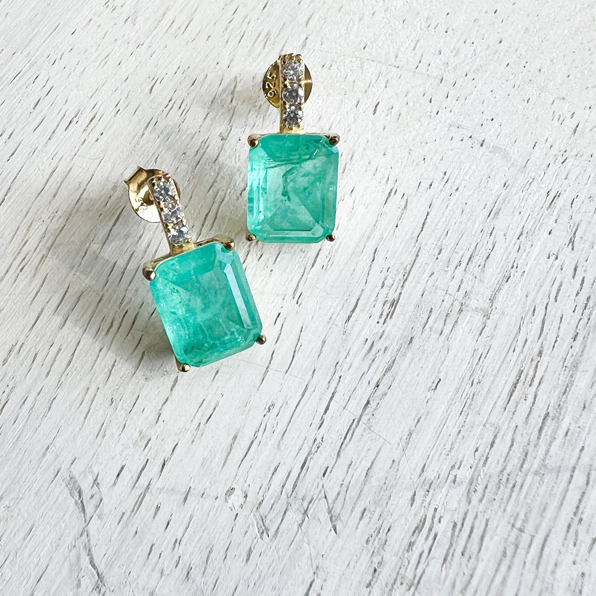 Aspen Rectangle Turquoise Amazonite Gold 925 Stud Earrings