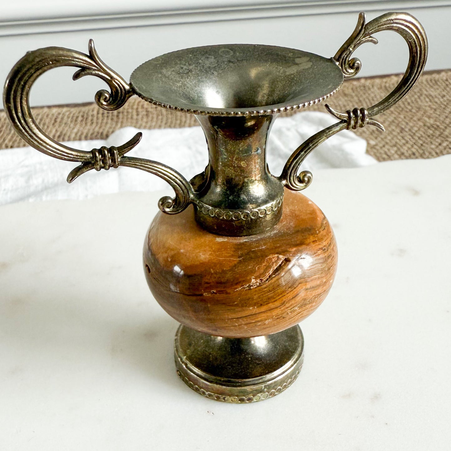 Duncan Antique Jasper Brass Double Handle Mini Stem Vase