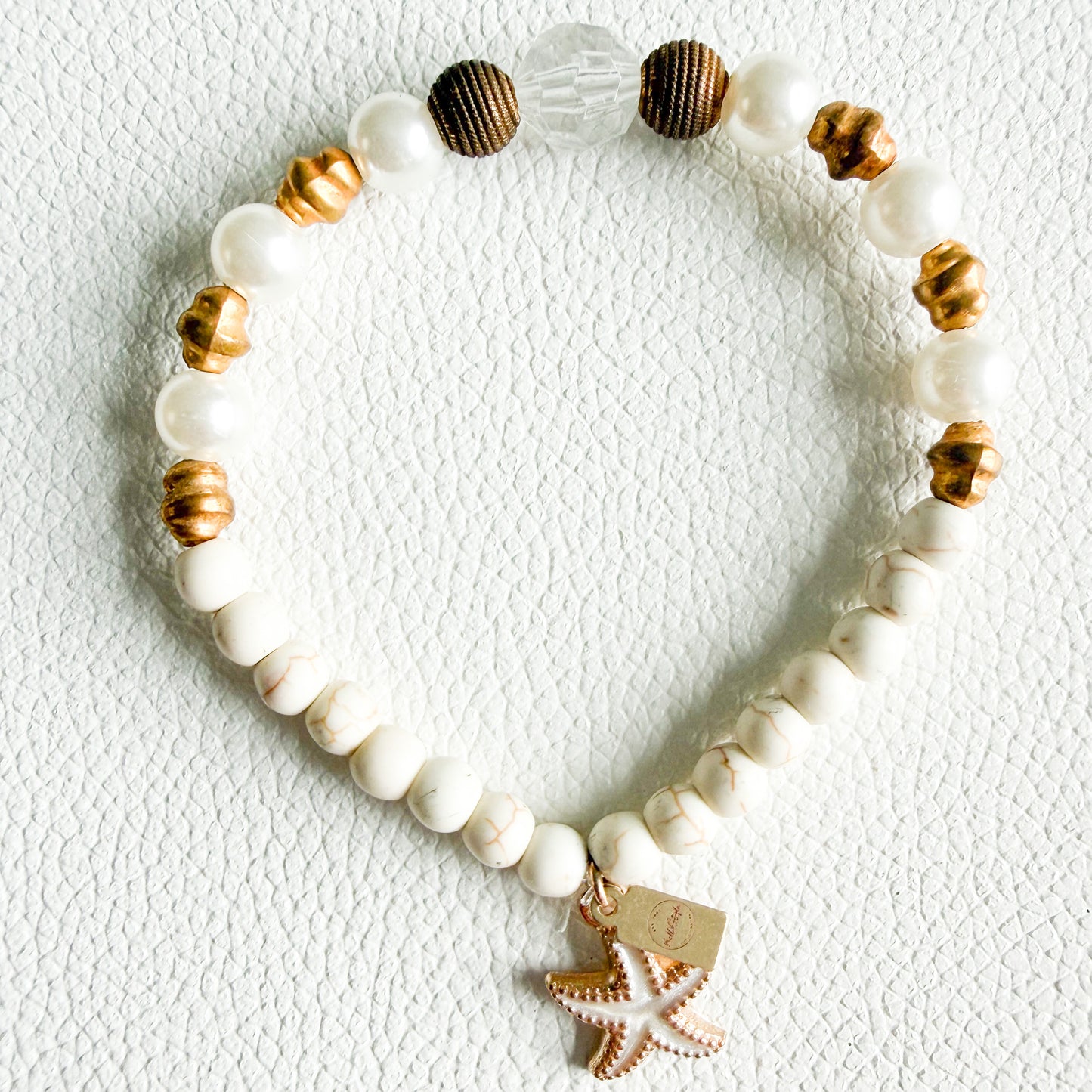 Starfish Sustainable Semi-Precious Stone Vintage Brass Charm Stretch Bracelet - BelleStyle