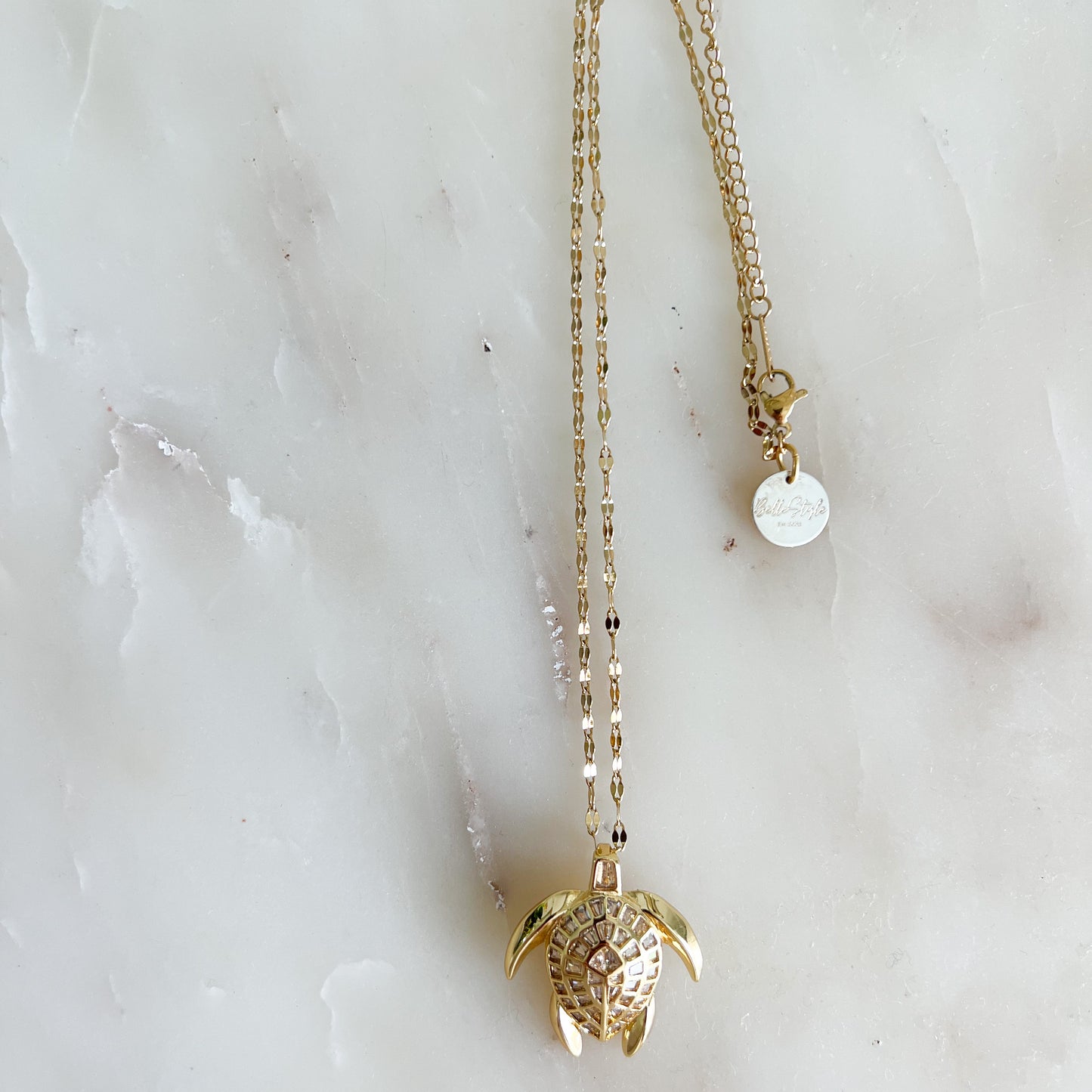 Turtle Gold Crystal Inlay Charm Necklace