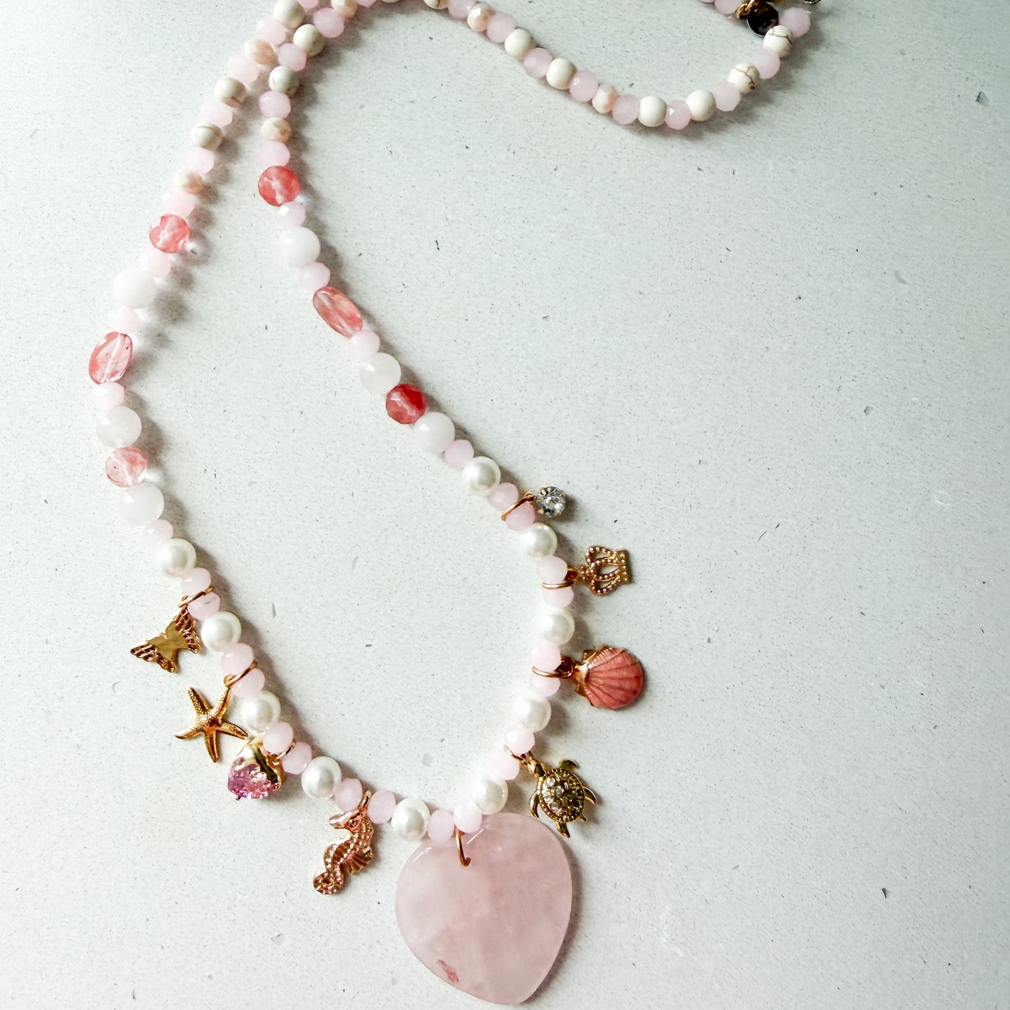 Etta Rose Quartz Heart Charm Semi-Precious Stone Necklace