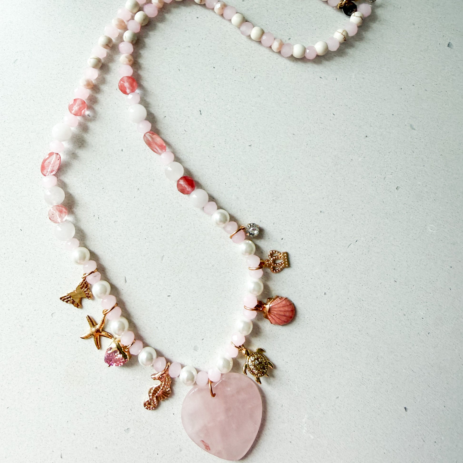 Etta Rose Quartz Heart Charm Semi-Precious Stone Necklace