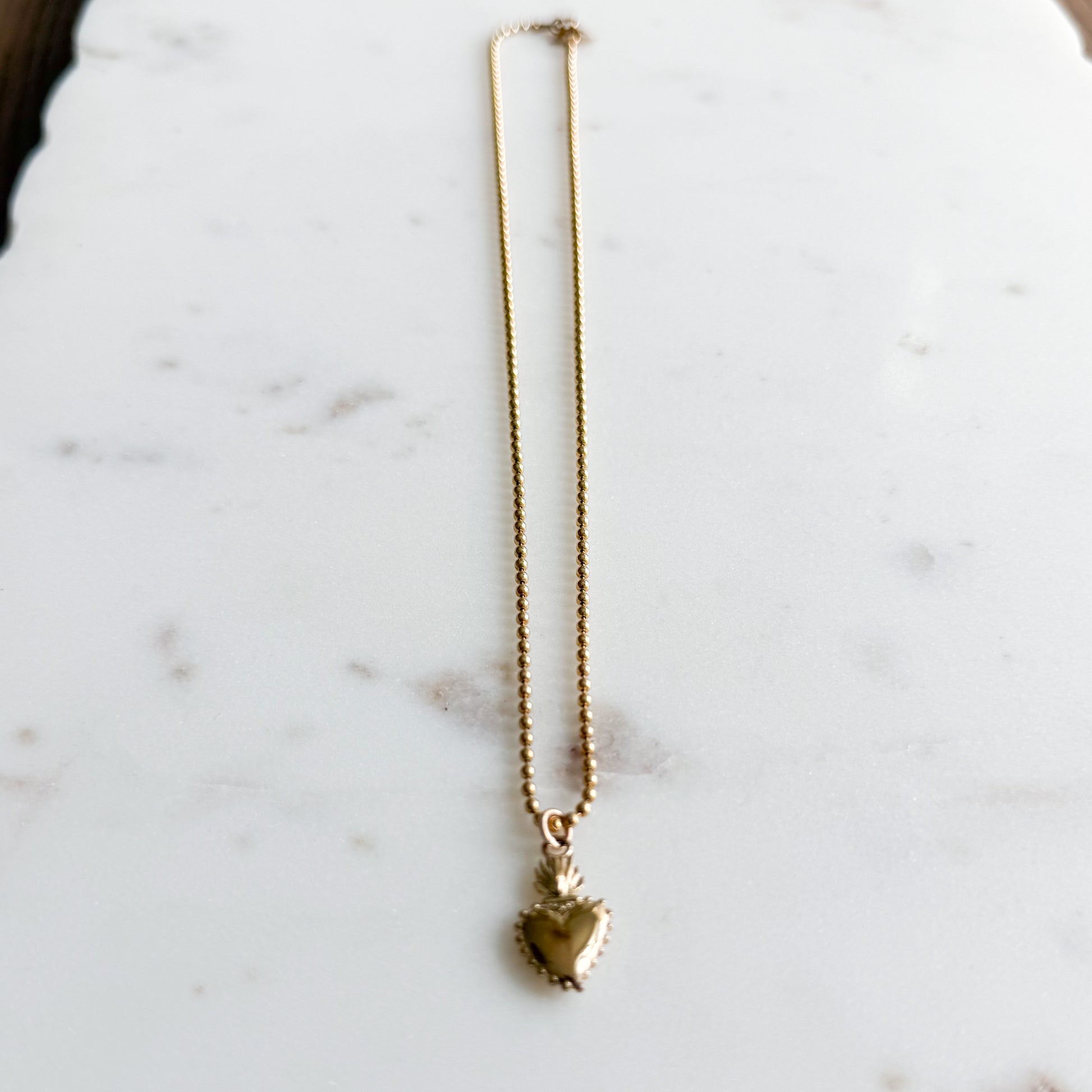 Philipine Gold Sacred Heart 18” Ball Chain Necklace