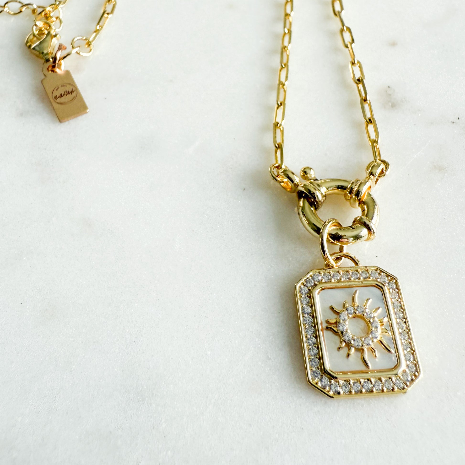 Solar Gold Mother of Pearl Cubic Zirconia Pave Necklace - BelleStyle