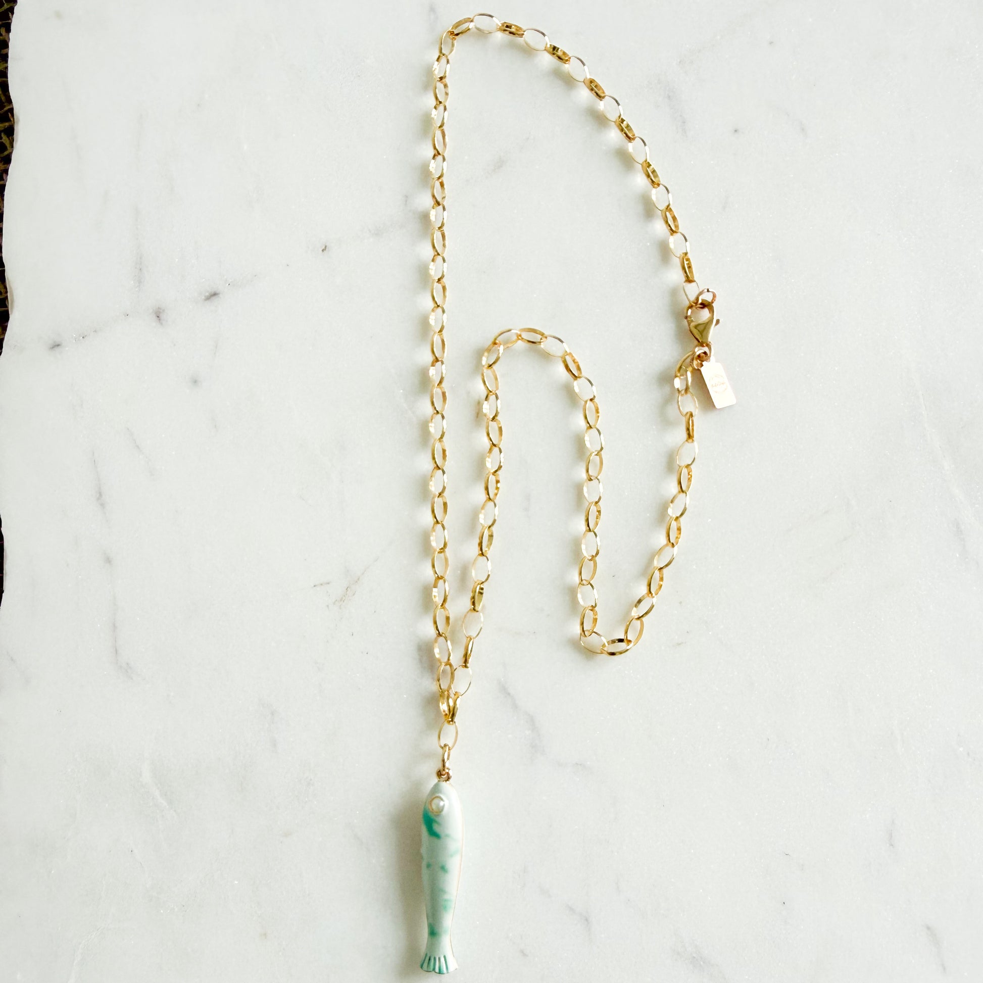 Alessandra Fish Charm 14KTGF Oval Chain Necklace